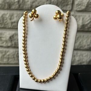 Vintage 12k Gold Fill Van Dell Beaded Necklace and Screwback Earring Jewelry Set